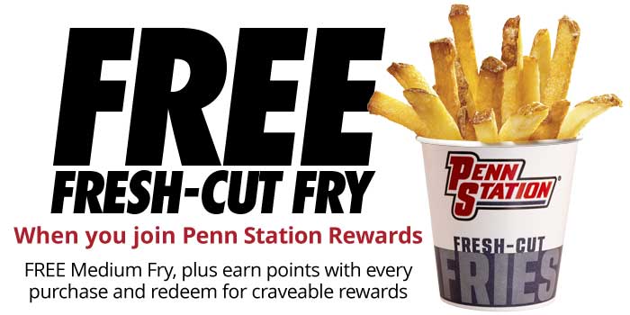 Penn Station Rewards promo for a free fry